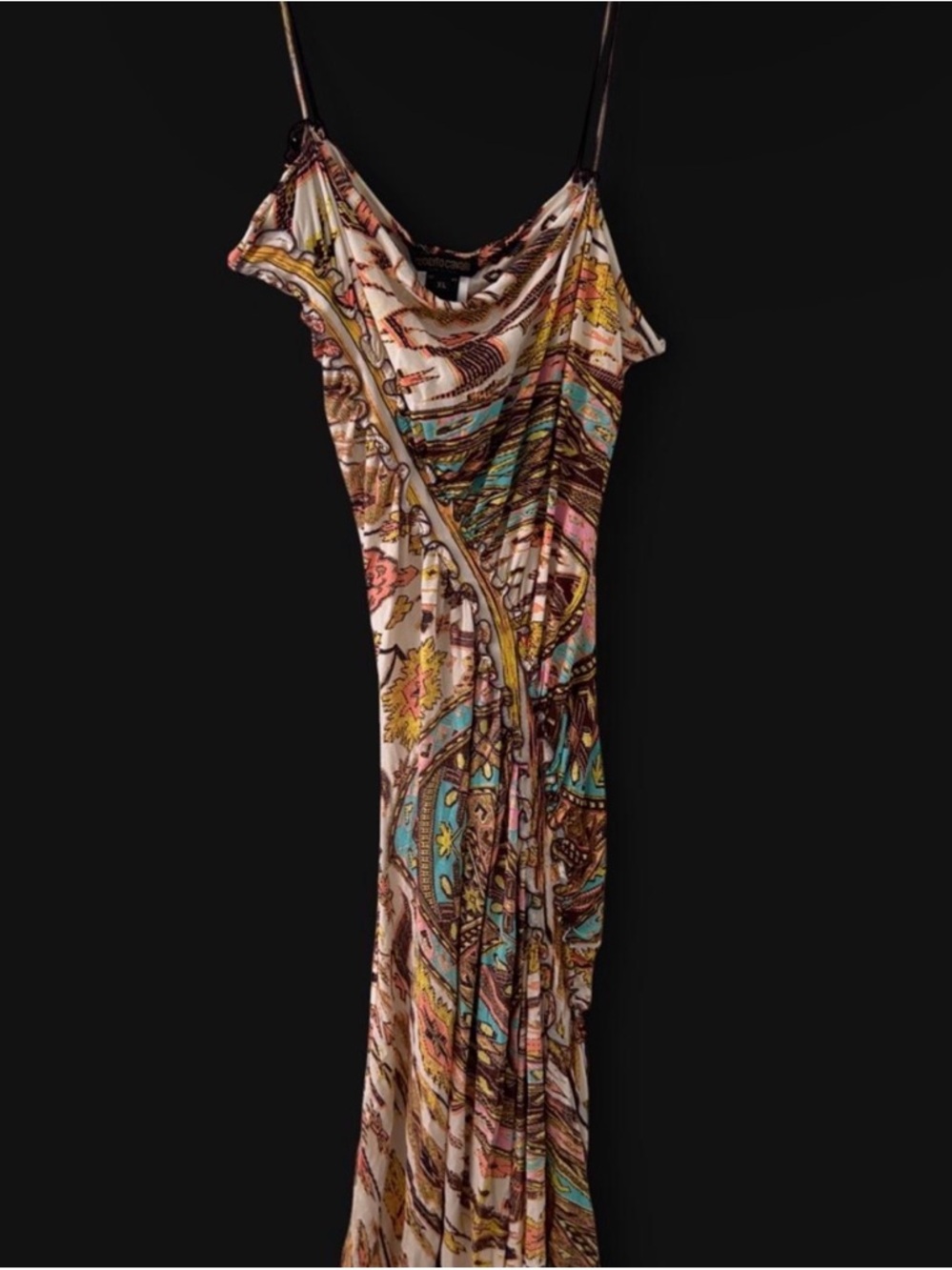 Roberto Cavalli One-Shoulder Maxi Dress in Turquoise, Pink, Gold and Brown